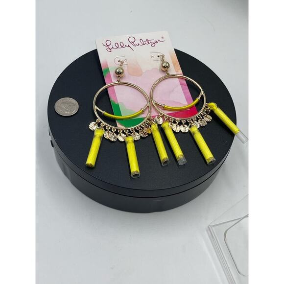 Lilly Pulitzer NWT YELLOW Tassel LILLYS LEMON STATEMENT EARRINGS~ SURF GYPSEA - Picture 10 of 12